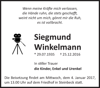 Traueranzeige von Siegmund Winkelmann von Märkische Oderzeitung