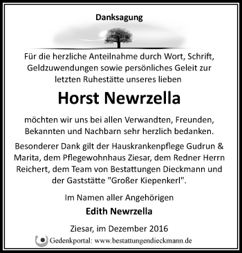 Traueranzeige von Horst Newrzella von Märkische Oderzeitung