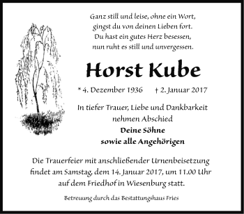 Traueranzeige von Horst Kube von Märkische Oderzeitung