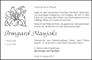 Traueranzeige von Irmgard Naujoks von Märkische Oderzeitung