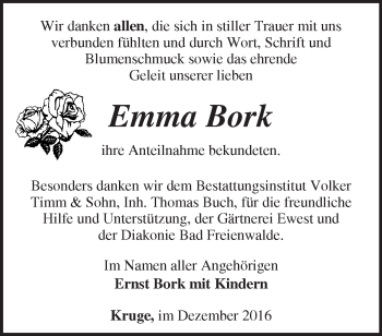 Traueranzeige von Emma Bork von Märkische Oderzeitung