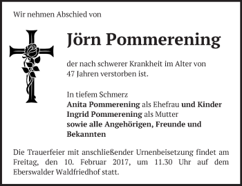 Traueranzeige von Jörn Pommerening von Märkische Oderzeitung