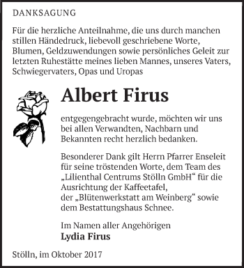 Traueranzeige von Albert Firus von Märkische Oderzeitung