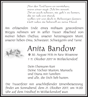 Traueranzeige von Anita Bandow von Märkische Oderzeitung