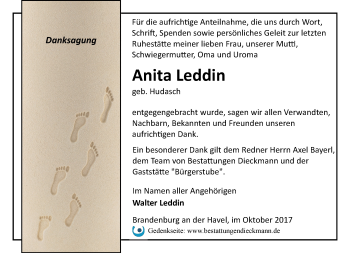 Traueranzeige von Anita Leddin von Märkische Oderzeitung