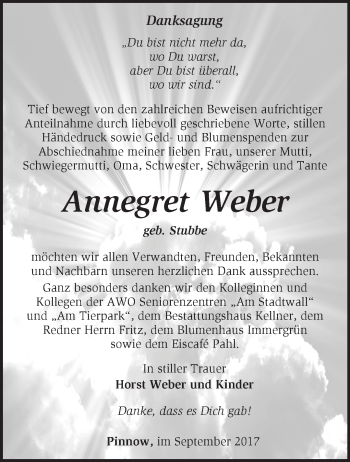 Traueranzeige von Annegret Weber von Märkische Oderzeitung