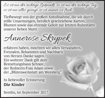 Traueranzeige von Annerose Skrypek von Märkische Oderzeitung