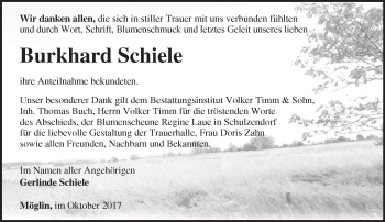 Traueranzeige von Burkhard Schiele von Märkische Oderzeitung