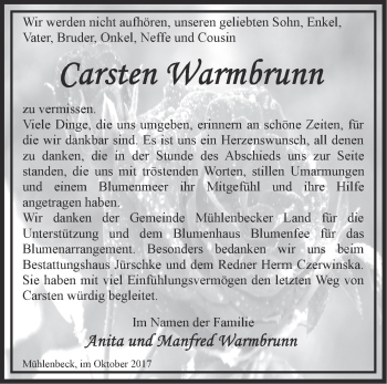 Traueranzeige von Carsten Warmbrunn von Märkische Oderzeitung