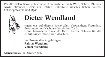 Traueranzeige von Dieter Wendland von Märkische Oderzeitung