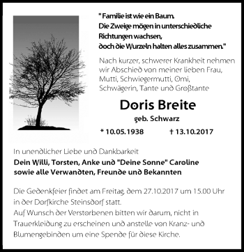 Traueranzeige von Doris Breite von Märkische Oderzeitung