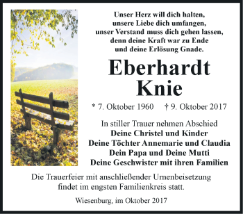 Traueranzeige von Eberhardt Knie von Märkische Oderzeitung