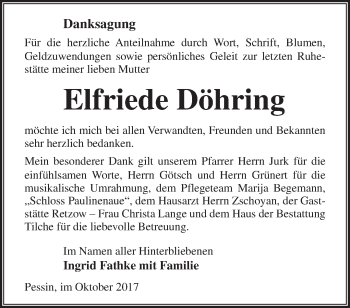 Traueranzeige von Elfriede Döhring von Märkische Oderzeitung