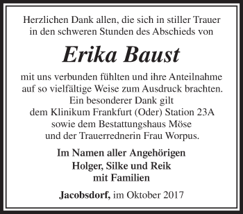 Traueranzeige von Erika Baust von Märkische Oderzeitung