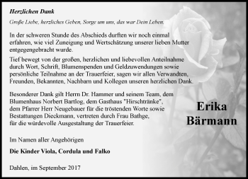 Traueranzeige von Erika Bärmann von Märkische Oderzeitung