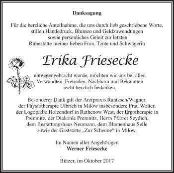 Traueranzeige von Erika Friesecke von Märkische Oderzeitung