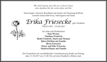 Traueranzeige von Erika Friesecke von Märkische Oderzeitung