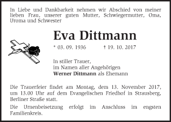 Traueranzeige von Eva Dittmann von Märkische Oderzeitung
