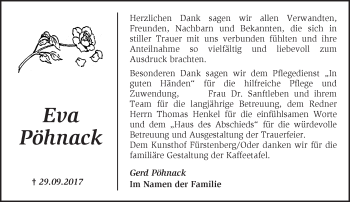 Traueranzeige von Eva Pöhnack von Märkische Oderzeitung