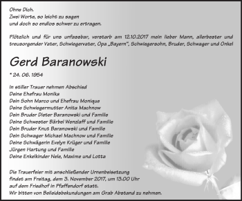 Traueranzeige von Gerd Baranowski von Märkische Oderzeitung