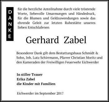 Traueranzeige von Gerhard Zabel von Märkische Oderzeitung