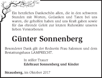 Traueranzeige von Günter Sonnenberg von Märkische Oderzeitung