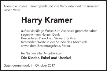 Traueranzeige von Harry Kramer von Märkische Oderzeitung