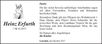 Traueranzeige von Heinz Erfurth von Märkische Oderzeitung