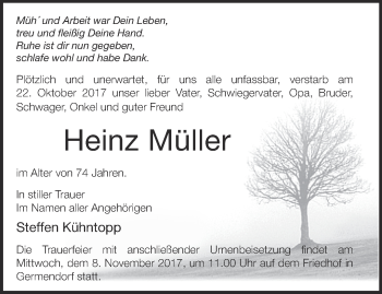 Traueranzeige von Heinz Müller von Märkische Oderzeitung