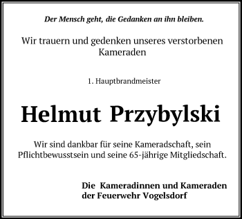 Traueranzeige von Helmut Przybylski von Märkische Oderzeitung