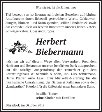 Traueranzeige von Herbert Biebermann von Märkische Oderzeitung