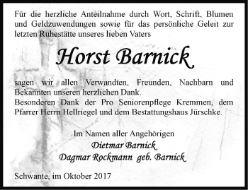 Traueranzeige von Horst Barnick von Märkische Oderzeitung