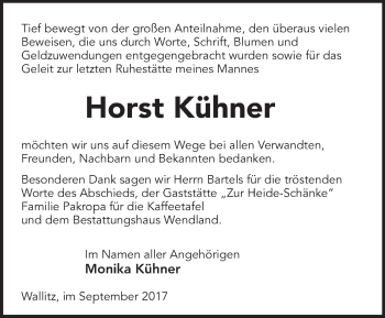 Traueranzeige von Horst Kühner von Märkische Oderzeitung