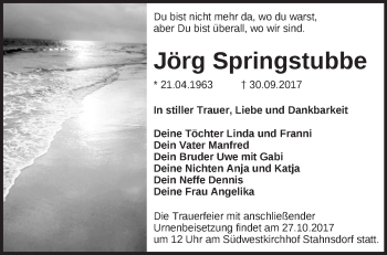 Traueranzeige von Jörg Springstubbe von Märkische Oderzeitung