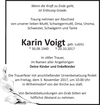 Traueranzeige von Karin Voigt von Märkische Oderzeitung