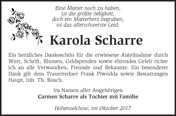 Traueranzeige von Karola Scharre von Märkische Oderzeitung