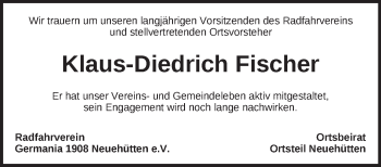 Traueranzeige von Klaus-Diedrich Fischer von Märkische Oderzeitung