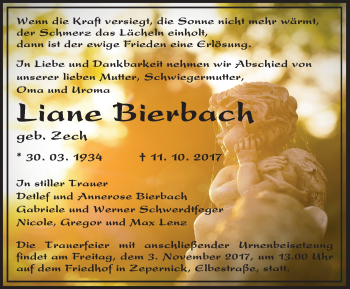 Traueranzeige von Liane Bierbach von Märkische Oderzeitung