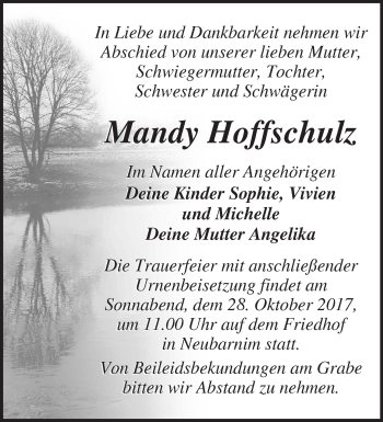 Traueranzeige von Mandy Hoffschulz von Märkische Oderzeitung