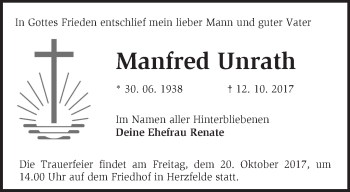 Traueranzeige von Manfred Unrath von Märkische Oderzeitung