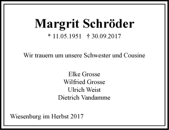 Traueranzeige von Margrit Schröder von Märkische Oderzeitung