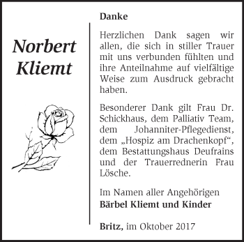 Traueranzeige von Norbert Kliemt von Märkische Oderzeitung