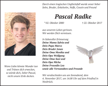 Traueranzeige von Pascal Radke von Märkische Oderzeitung