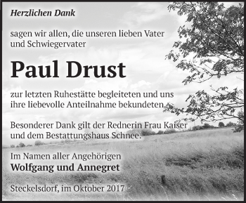 Traueranzeige von Paul Drust von Märkische Oderzeitung