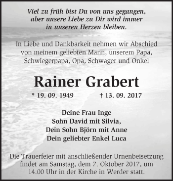 Traueranzeige von Rainer Grabert von Märkische Oderzeitung