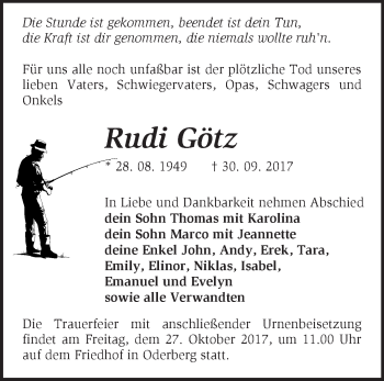 Traueranzeige von Rudi Götz von Märkische Oderzeitung