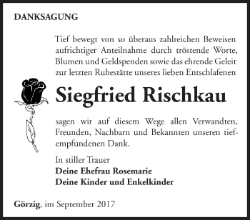 Traueranzeige von Siegfried Rischkau von Märkische Oderzeitung