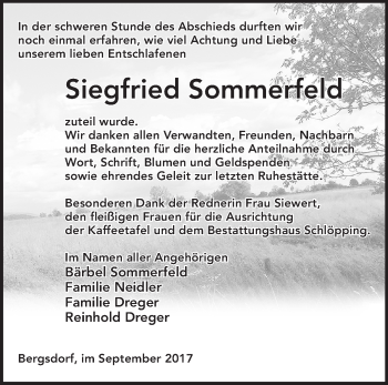 Traueranzeige von Siegfried Sommerfeld von Märkische Oderzeitung