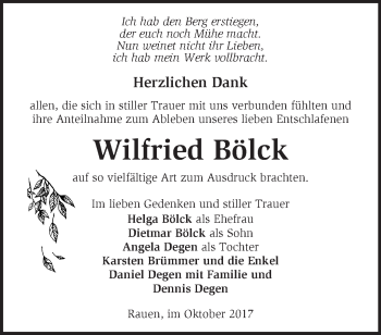 Traueranzeige von Wilfried Bölck von Märkische Oderzeitung