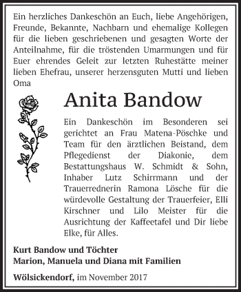 Traueranzeige von Anita Bandow von Märkische Oderzeitung